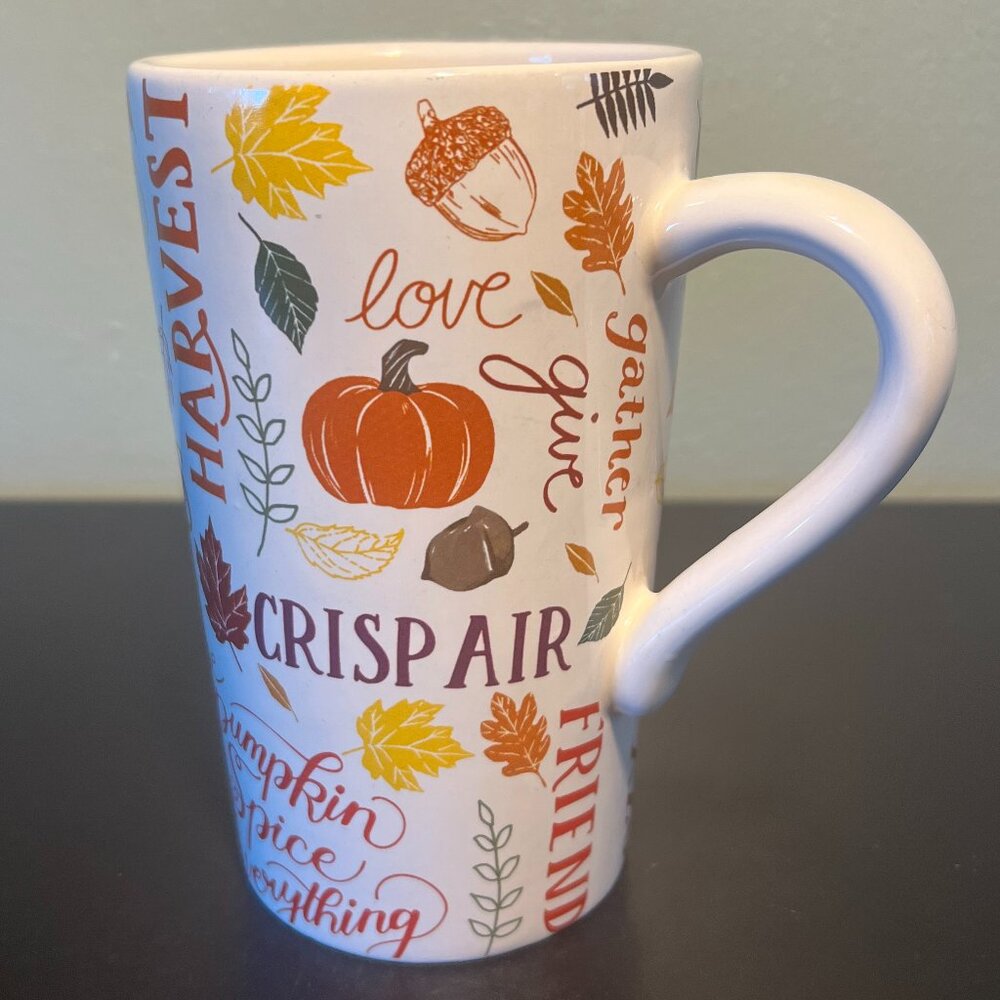 Celebrate Fall Together Tall Ceramic Autumn Leaves Coffee Tea Mug Pumpkins 16oz